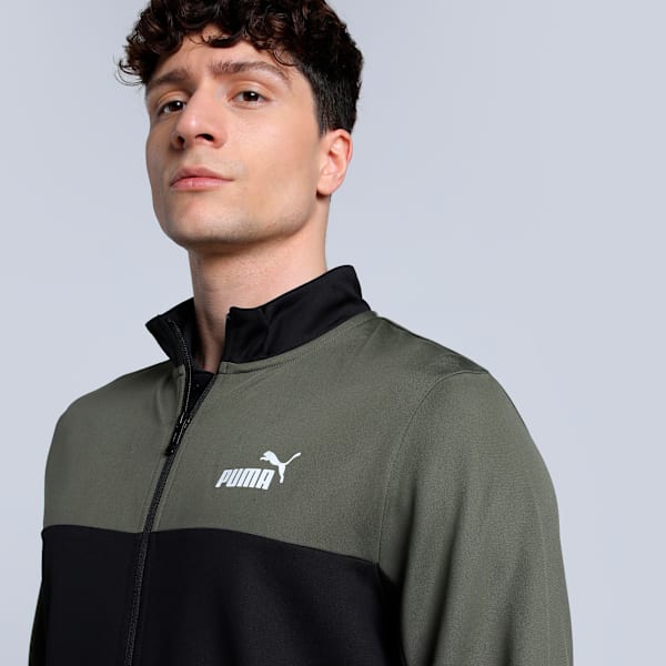 Men's Colorblock Tracksuit, PUMA Black-Loden Green, extralarge-IND