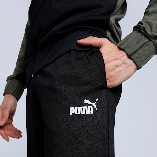 Men's Colorblock Tracksuit, PUMA Black-Loden Green, extralarge-IND