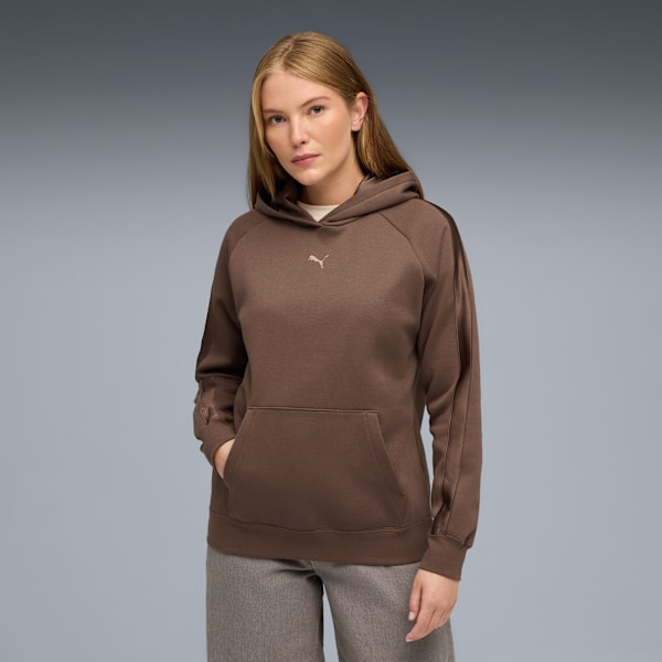 Chandail à capuchon en satin ESS ELEVATED Femme, Flat Bronze, extralarge