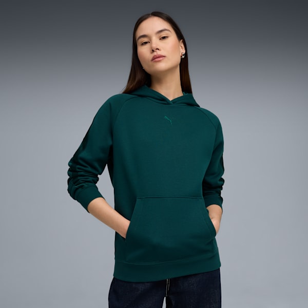 Sudadera con capucha Essentials Elevated de satén para mujer, Green Terrain, extralarge