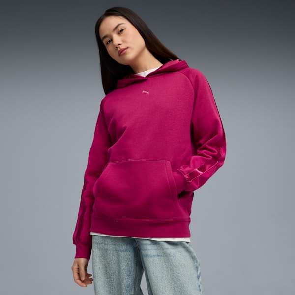 Chandail à capuchon en satin ESS ELEVATED Femme, Berry, extralarge