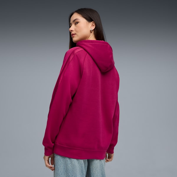 Chandail à capuchon en satin ESS ELEVATED Femme, Berry, extralarge