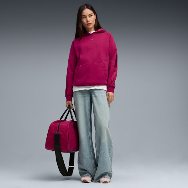 Chandail à capuchon en satin ESS ELEVATED Femme, Berry, extralarge