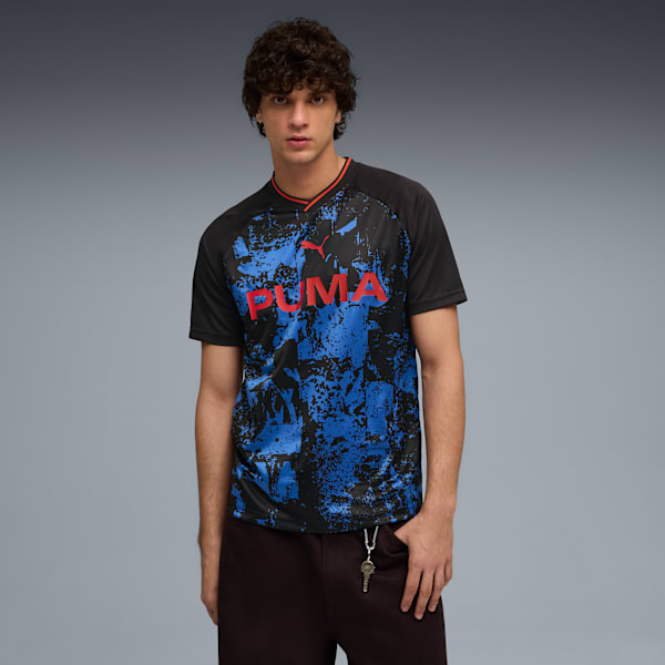 ESS AOP SS Jersey Men, PUMA Black-Team Regal Red, extralarge