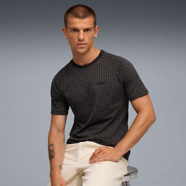 Essentials Herringbone Tee Men, PUMA Black-Dusky Gray, extralarge
