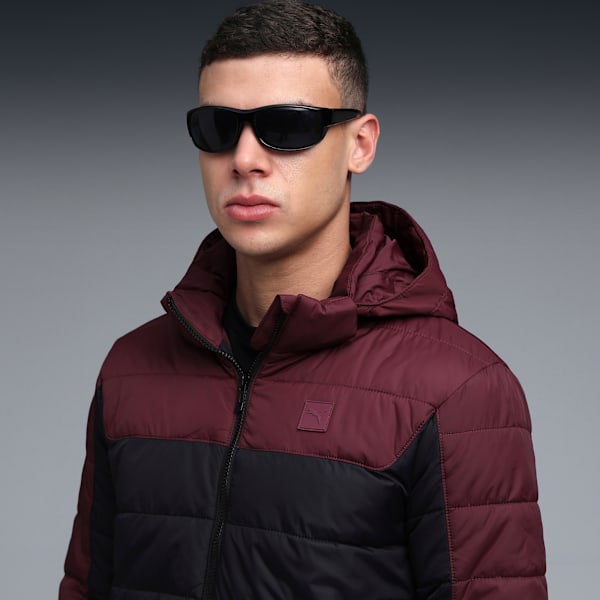 Essentials Men's Colorblock Insulated Padded Jacket, PUMA Black-Ruby Shimmer, extralarge-IND