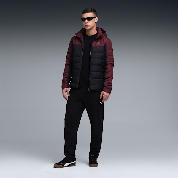Essentials Men's Colorblock Insulated Padded Jacket, PUMA Black-Ruby Shimmer, extralarge-IND