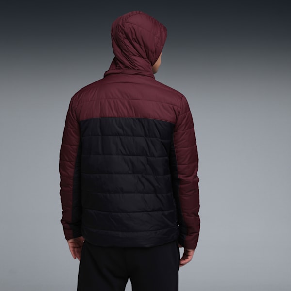 Essentials Men's Colorblock Insulated Padded Jacket, PUMA Black-Ruby Shimmer, extralarge-IND