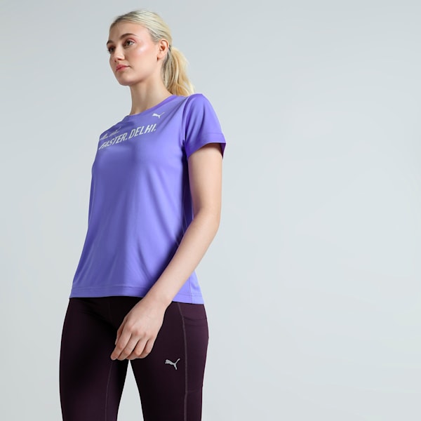 Vedanta Delhi Half Marathon Women's Graphic Running Tee, Dark Amethyst, extralarge-IND