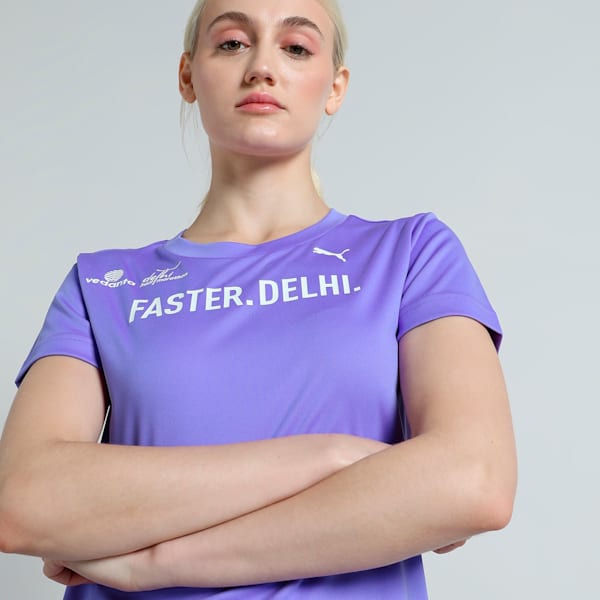 Vedanta Delhi Half Marathon Women's Graphic Running Tee, Dark Amethyst, extralarge-IND