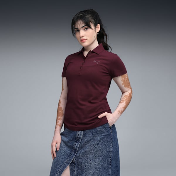 Essentials Elevated Women's Regular Fit Logo Polo T-shirt, Ruby Shimmer, extralarge-IND
