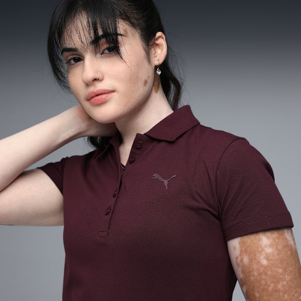 Essentials Elevated Women's Regular Fit Logo Polo T-shirt, Ruby Shimmer, extralarge-IND