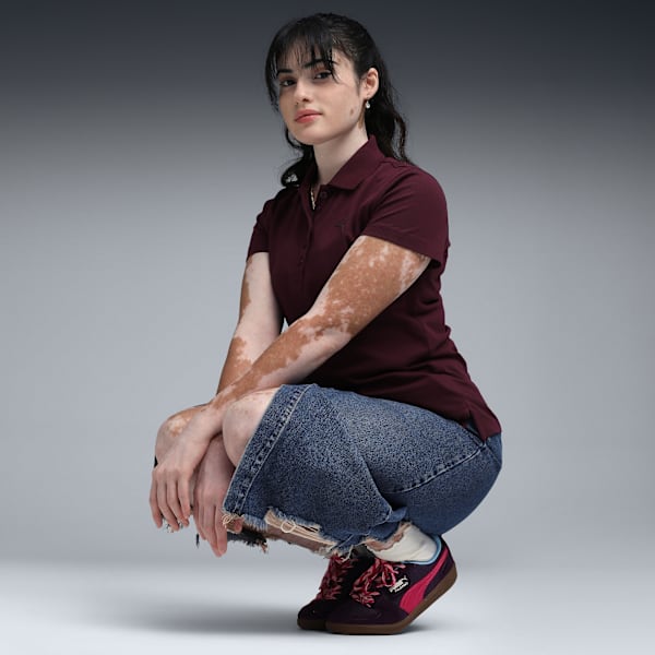 Essentials Elevated Women's Regular Fit Logo Polo T-shirt, Ruby Shimmer, extralarge-IND