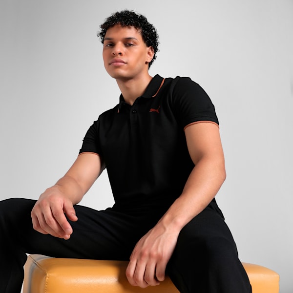 Essentials Contrast Tipping Men's Slim Fit Polo, Cotton Black, extralarge-IND