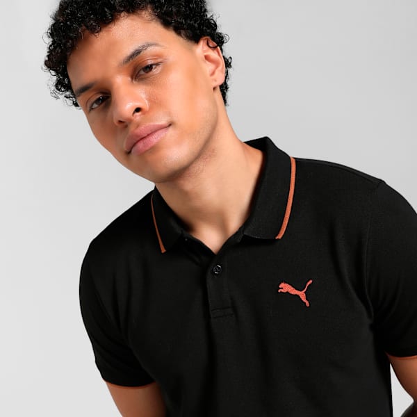 Essentials Contrast Tipping Men's Slim Fit Polo, Cotton Black, extralarge-IND