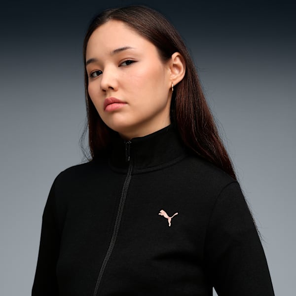 Essentials Women's Zippered Sweat Jacket, PUMA Black, extralarge-IND