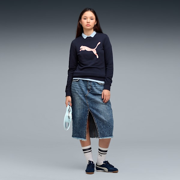 Essentials Puma Logo Women’s Regular Fit Crew Sweatshirt, New Navy, extralarge-IND