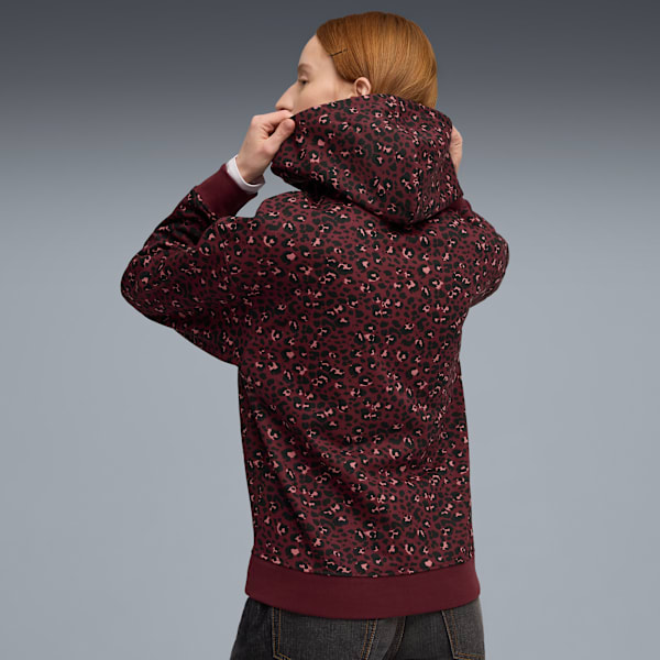 Sudadera con capucha ESS GRAPHIC Animal para mujer, Ruby Shimmer, extralarge