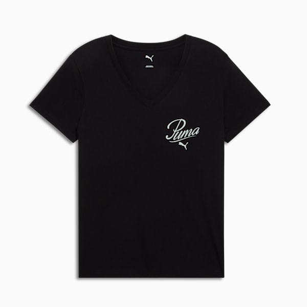 Essentials Script V-Neck Tee Women, PUMA Black, extralarge