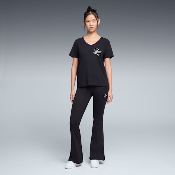 Essentials Script V-Neck Tee Women, PUMA Black, extralarge