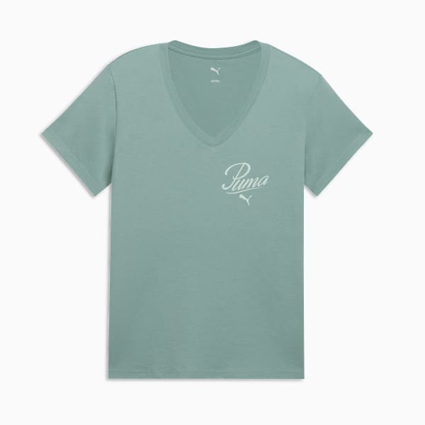 Essentials Script V-Neck Tee Women, Light Moss, extralarge