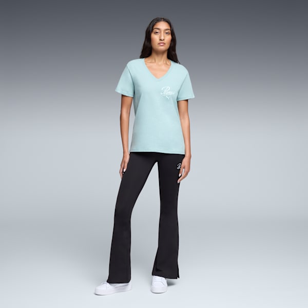 Essentials Script V-Neck Tee Women, Light Moss, extralarge