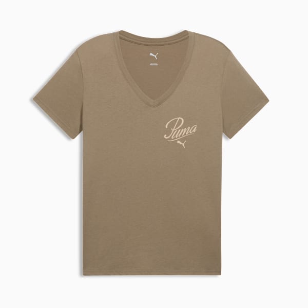 Essentials Script V-Neck Tee Women, Ice Coffee, extralarge