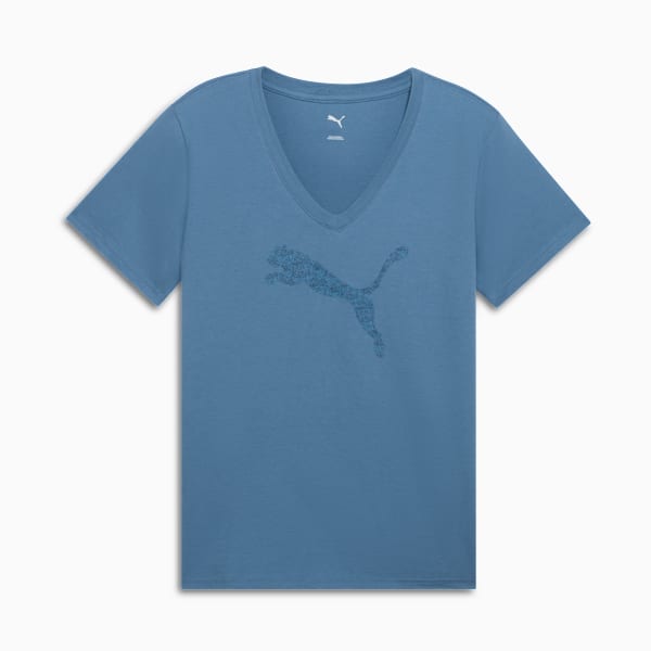 Graphic Pebble V-Neck Tee Women, Cool Blue, extralarge