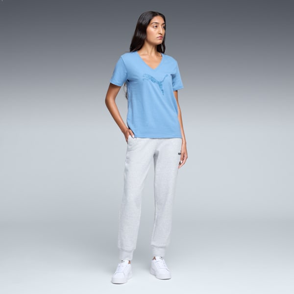 Graphic Pebble V-Neck Tee Women, Cool Blue, extralarge