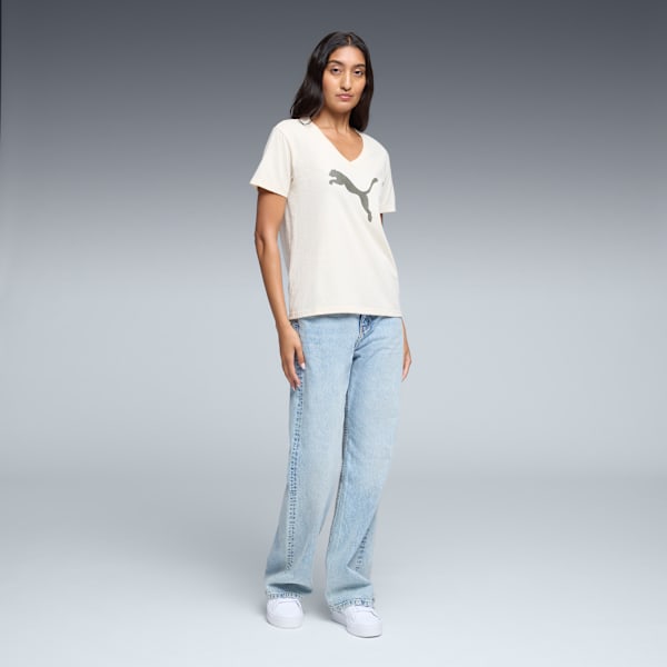 Graphic Pebble V-Neck Tee Women, Alpine Snow, extralarge