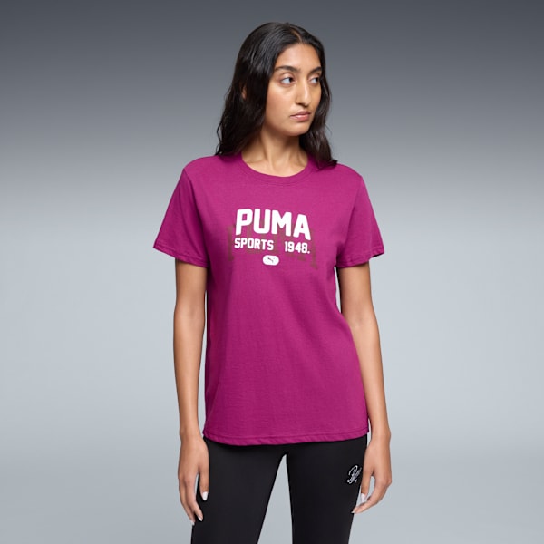 Graphic Varsity Tee Women, Berry, extralarge