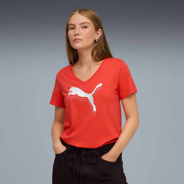 T-shirt en col V ESS METALLIC Femme, Fierce Red, extralarge