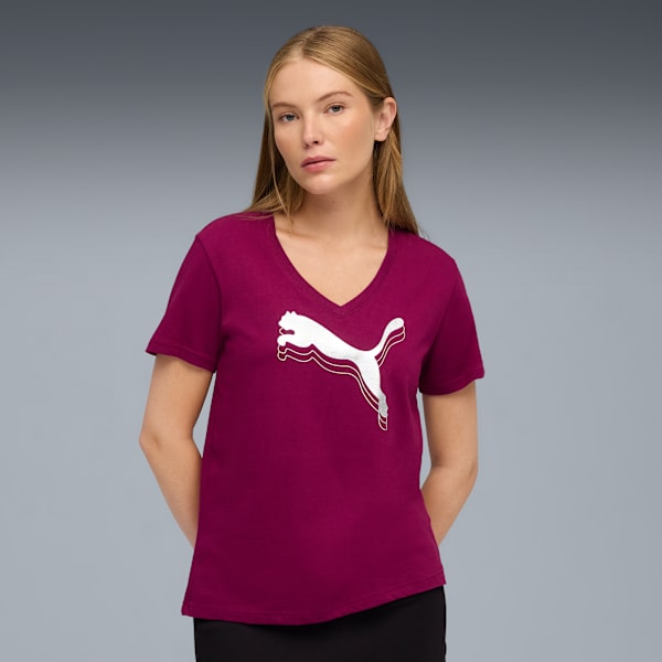 T-shirt en col V ESS METALLIC Femme, Berry, extralarge