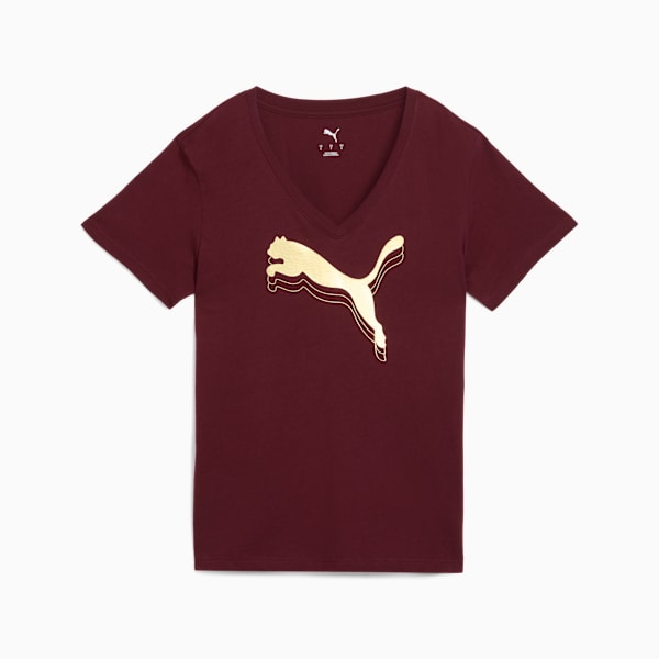 ESS METALLIC V-Neck Tee Women, Ruby Shimmer, extralarge