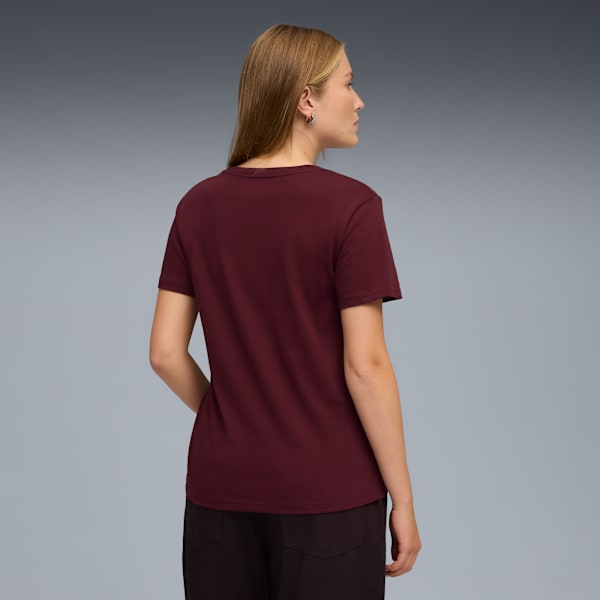 Playera con cuello en V ESS METALLIC para mujer, Ruby Shimmer, extralarge