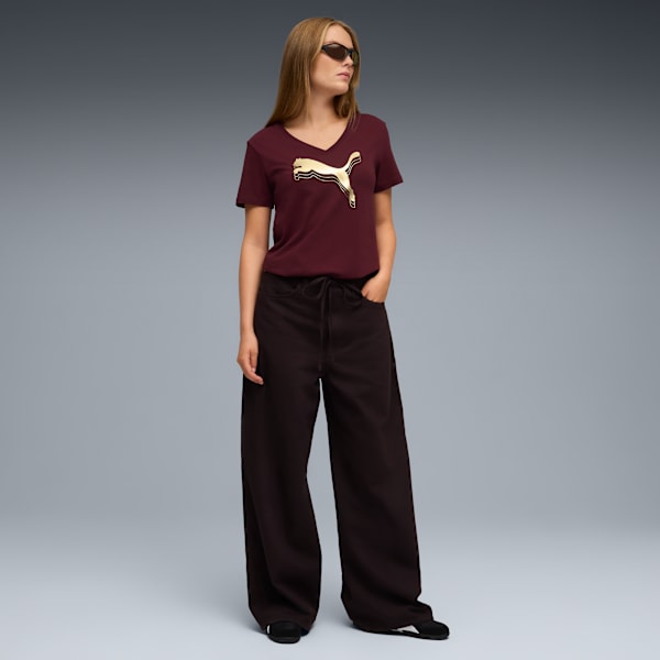 Playera con cuello en V ESS METALLIC para mujer, Ruby Shimmer, extralarge