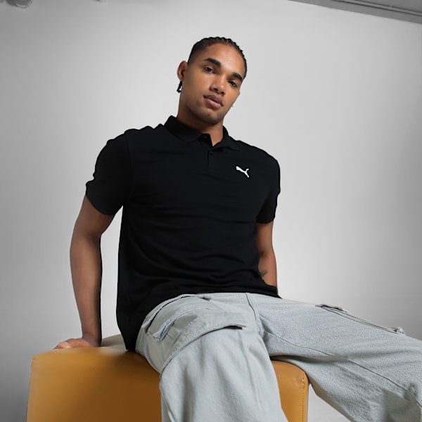 Essentials PUMA Logo Men's Rib Cuff Polo, PUMA Black, extralarge-IND