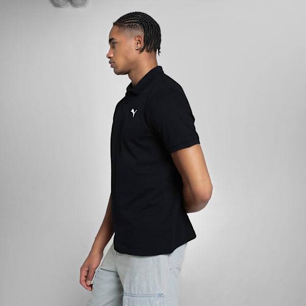 Essentials PUMA Logo Men's Rib Cuff Polo, PUMA Black, extralarge-IND