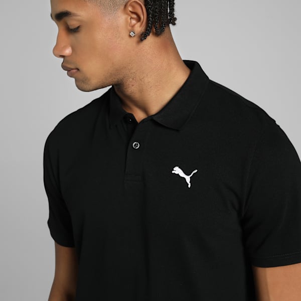 Essentials PUMA Logo Men's Rib Cuff Polo, PUMA Black, extralarge-IND