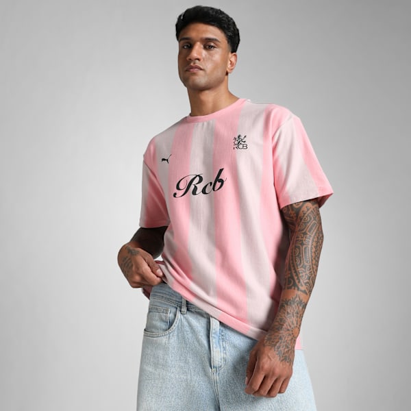 Puma X RCB Retro Striper Men’s Relaxed Fit Cricket T-shirt, Pinkscape, extralarge-IND