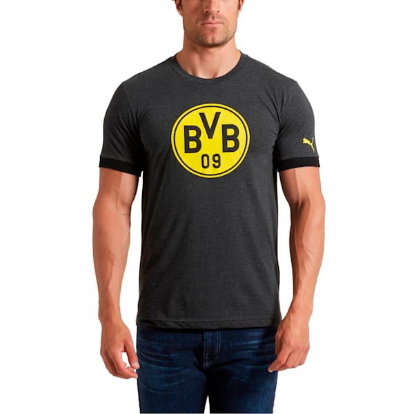 BVB Men's Badge T-Shirt, Dark Gray Heather-Puma Black, extralarge