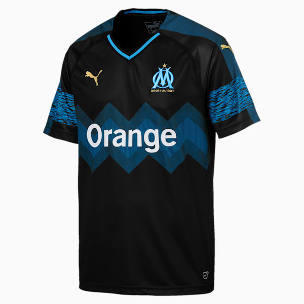 Olympique de Marseille Men's Away Replica Jersey, Puma Black-Bleu Azur, extralarge