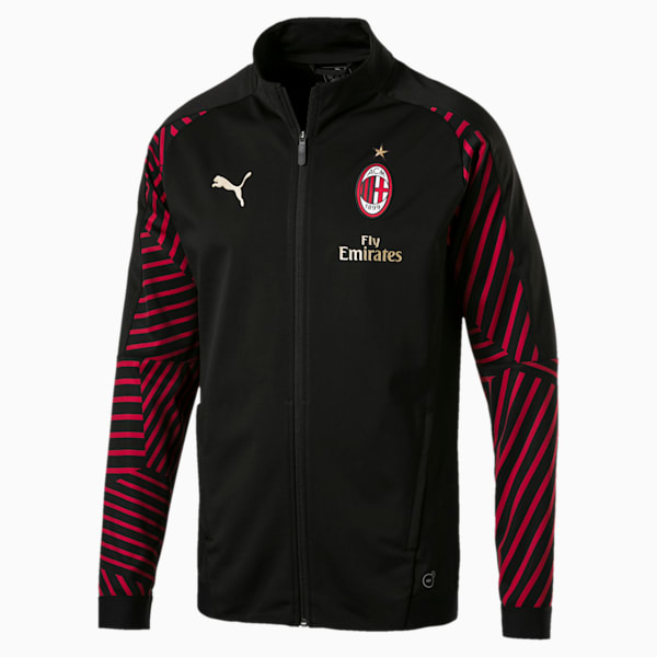 Buy PUMA Men's AC Milan Stadium Poly Jacket with Sponsor Logo, Black/Tango  red, L at