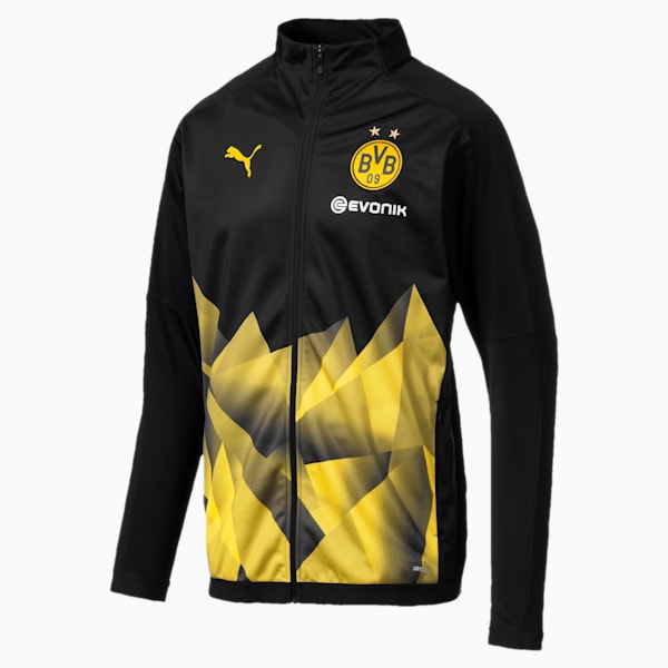 BVB Men’s International Stadium Jacket, Puma Black-Cyber Yellow, extralarge