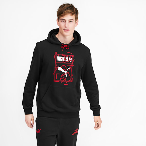 AC Milan DNA Men's Hoodie, Puma Black-Tango Red, extralarge