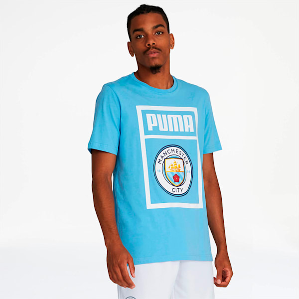 Manchester City FC Men's Shoe Tag Tee, Team Light Blue-Puma white, extralarge