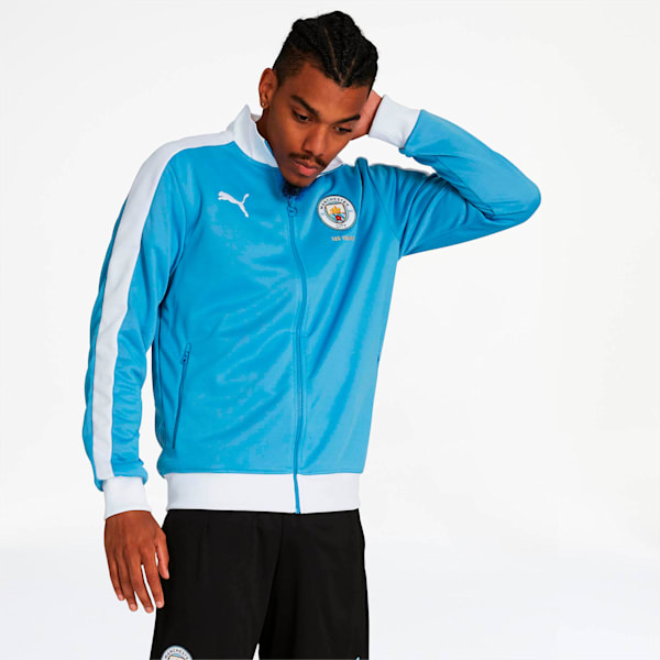 Manchester City FC 125th Anniversary Men’s T7 Track Jacket, Marina-Puma White, extralarge