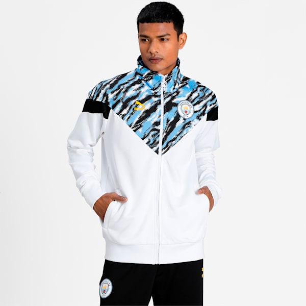 Man City Iconic MCS Men's Football Track Jacket, Puma White-Spectra Yellow, extralarge-IND