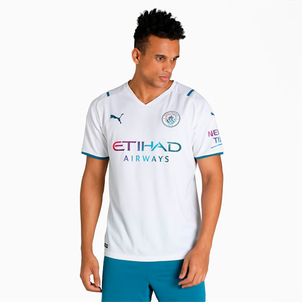 Manchester City Away Men's Replica Shirt, Puma White-Ocean Depths