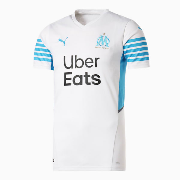 オリンピック マルセイユ OM ホーム 半袖 レプリカ シャツ ユニフォーム, Puma White-Bleu Azur